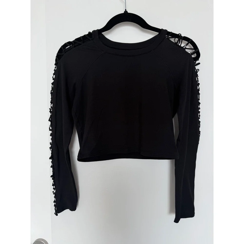 Alo Yoga Entwine Long Sleeve Crop Top Black Lace Up Sleeve Medium